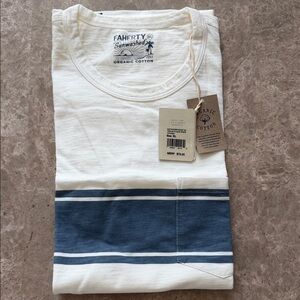 Faherty Organic Cotton White and Navy Men's Tee